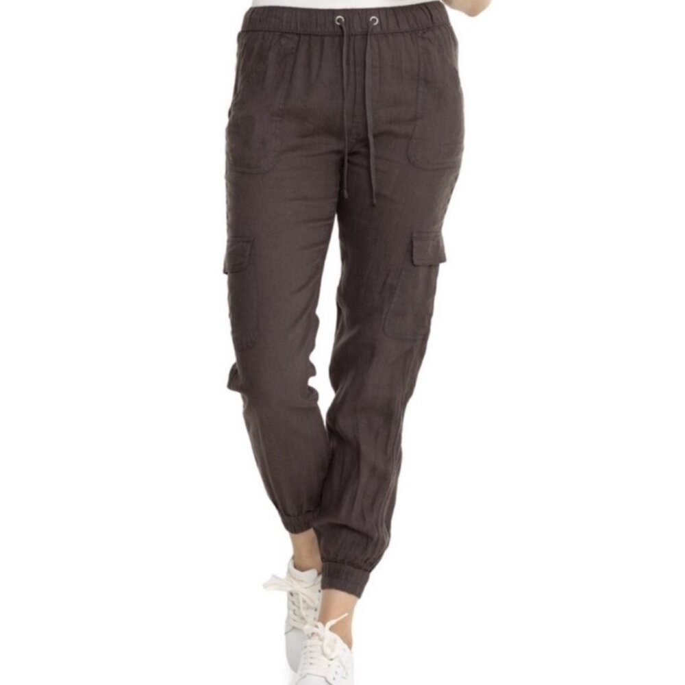 EUC Women's NICOLE MILLER 100% Linen Drawstring Cargo Joggers | Size M